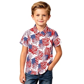 Lullu Boys Independence Day Shirt Short Sleeve Button Down Shirt Summer Top, Sizes 2-14