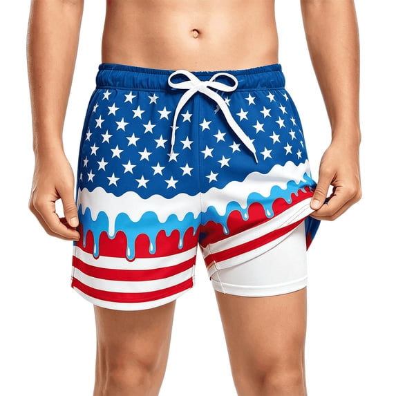 Lullu Boys Independence Day Swim Shorts with Compression Liner Swimming Trunks, Sizes 2-14