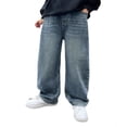 thumbnail image 1 of Lullu Boys' Jeans with Elastic Waistband Relaxed Straight Leg Denim Pants, Sizes 4-12, 1 of 5