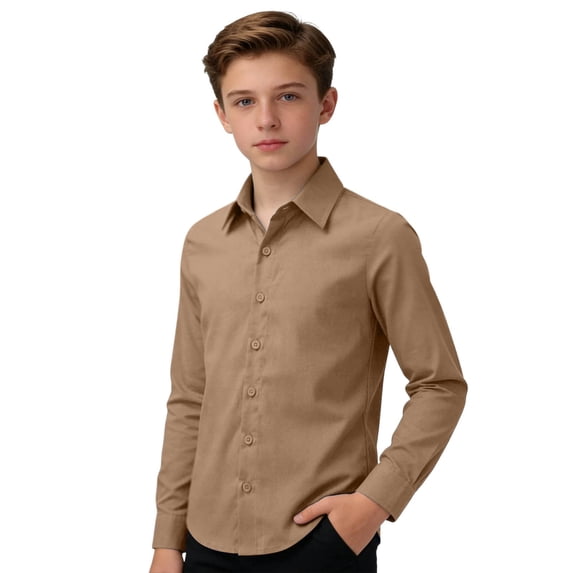 Lullu Boys Long Sleeve Button Down Shirt Casual Solid Classic Fit Shirt Top, Sizes 5-16