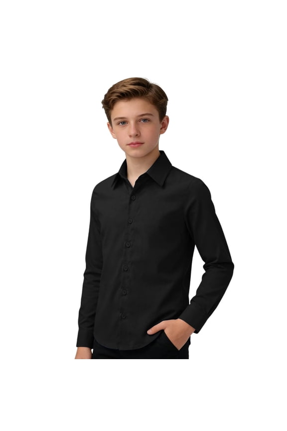 Boys Long Sleeve Button Down Shirt Casual Solid Classic Fit Shirt Top, Sizes 5-16