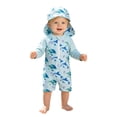 thumbnail image 1 of Lullu Boys Long Sleeve Rash Guard One-Piece Swimsuit with Hat Bathing Suits, Sizes 3M-3T, 1 of 6