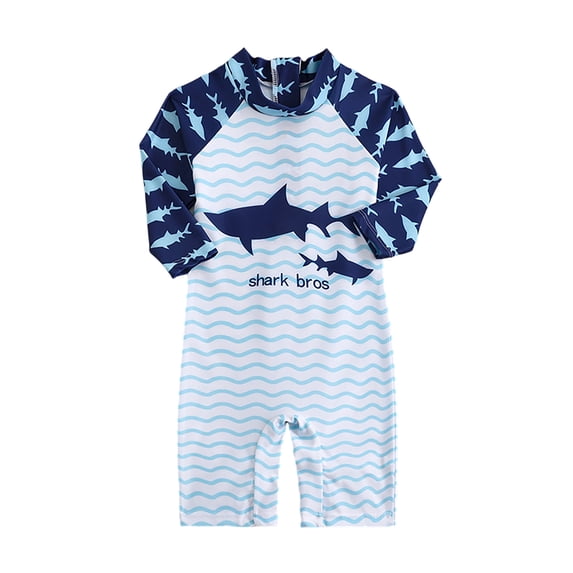 Lullu Boys Long Sleeve Rash Guard One-Piece Swimsuit with Shark Print Swimwear, Sizes 2-8