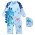 thumbnail image 1 of Lullu Boys Long Sleeve Rash Guard One-Piece Swimsuit with Swim Cap, 2-Piece, Sizes 2-12, 1 of 3