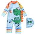 thumbnail image 1 of Lullu Boys Long Sleeve Rash Guard One-Piece Swimsuit with Swim Cap, 2-Piece, Sizes 2-12, 1 of 8