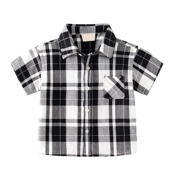 Lullu Boys Plaid Short Sleeve Button Up Shirt Summer Casual Breathable Shirt for Kids