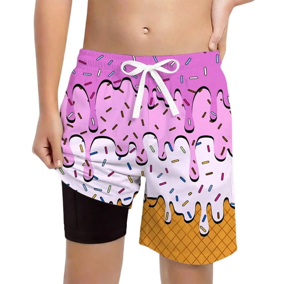 Lullu Boys Quick Drying Swim Trunks with Compression Liner Stretch Board Shorts, Sizes 2-14
