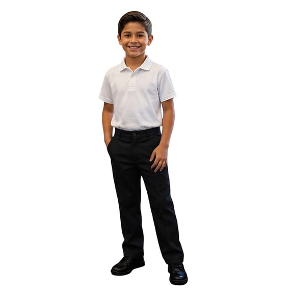 Lullu Boys School Uniform Pants Elastic Waist Straight Fit Dress Pants, Black, Sizes 5-16