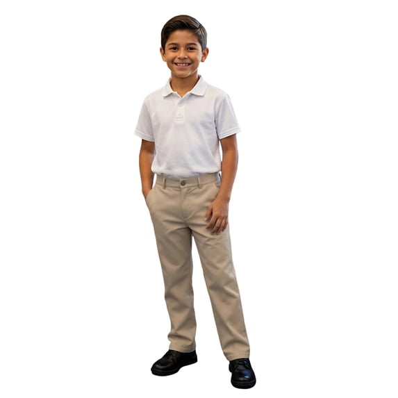 Lullu Boys School Uniform Pants Elastic Waist Straight Fit Dress Pants, Khaki, Sizes 5-16