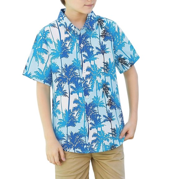 Lullu Boys Short Sleeve Button Down Shirt Summer Beach Lightweight Shirt Top, Sizes 3-13