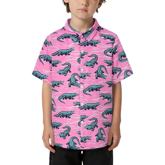 Lullu Boys Short Sleeve Button Up Shirt Summer Lightweight Beach Shirt for Kid, Sizes 3-13