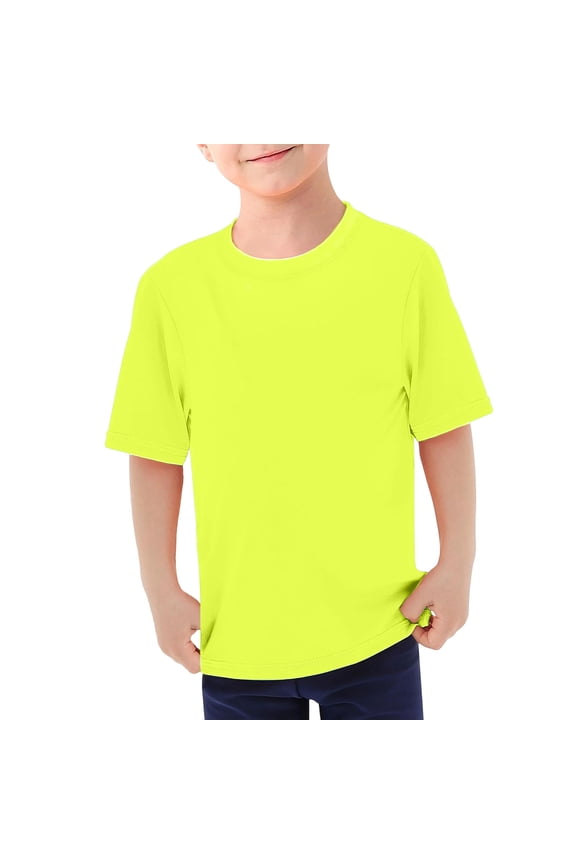 Boys Short Sleeve Rash Guard Solid Color UPF 50+ Swim Shirt Swimwear, Sizes 3-14