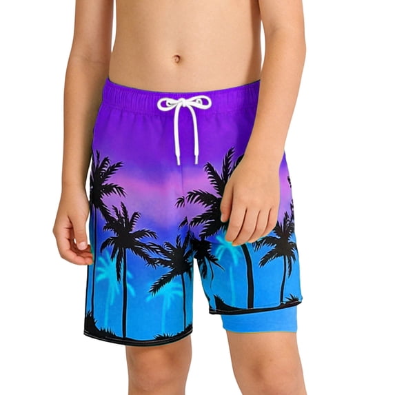 Lullu Boys Summer Beach Swim Trunks with Compression Liner Quick Dry Stretch Swim Shorts, Sizes 2-14
