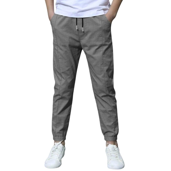 Lullu Boys Summer Lightweight Linen Pants Casual Jogger Pants with Drawstring, Sizes 4-12