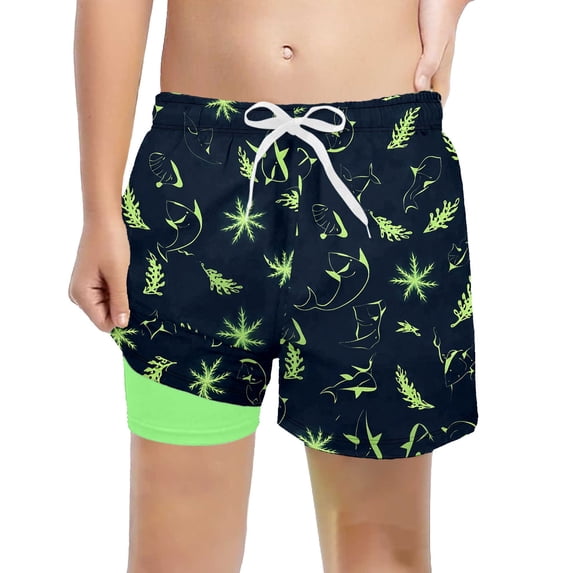 Lullu Boys Swim Trunks with Compression Liner Drawstring Swim Shorts Swimwear, Sizes 5-16