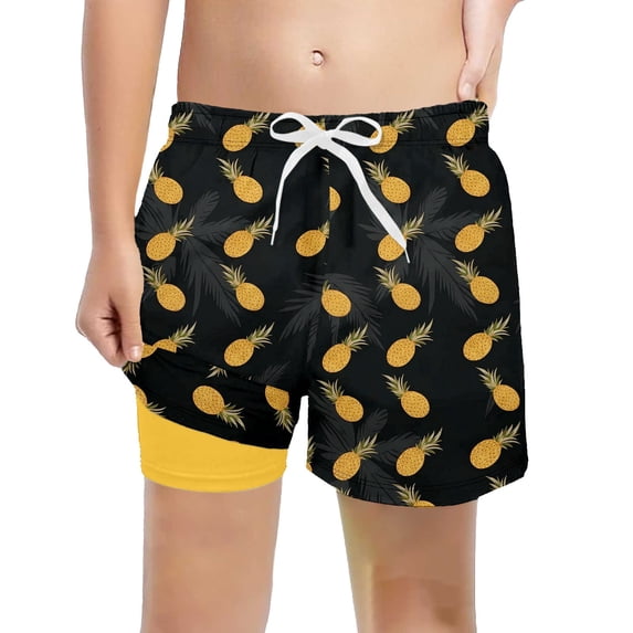 Lullu Boys Swimming Trunks with Compression Liner Beach Shorts Bathing Suit, Sizes 5-16