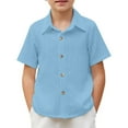 thumbnail image 1 of Lullu Boys Textured Short Sleeve Button Down Shirt Summer Casual Solid Shirt, Sizes 5-14, 1 of 3