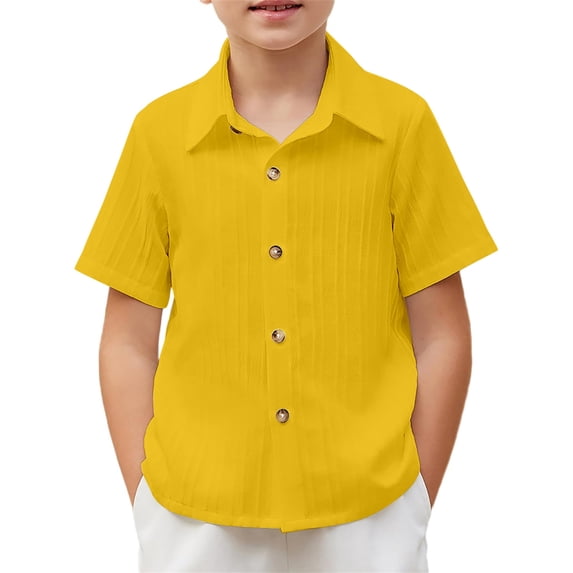 Lullu Boys Textured Short Sleeve Button Down Shirt Summer Casual Solid Shirt, Sizes 5-14