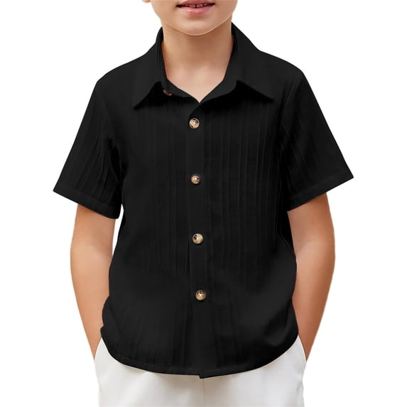 Lullu Boys Textured Short Sleeve Button Down Shirt Summer Casual Solid Shirt, Sizes 5-14