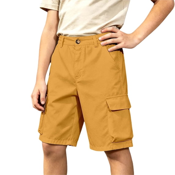 Lullu Boys Twill Cargo Shorts Active Stretch Summer Shorts with Pockets, Yellow, Sizes 4-14