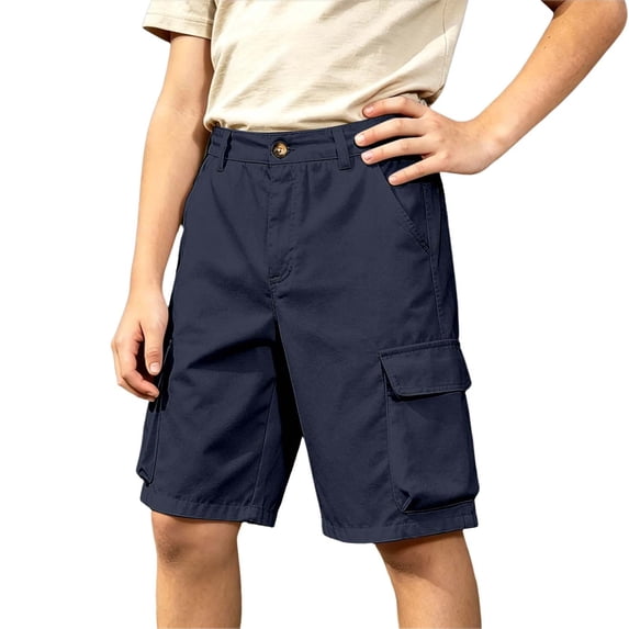 Lullu Boys Twill Cargo Shorts Casual Active Stretch Summer Shorts with Pockets, Sizes 4-14