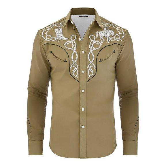 Lullu Boys Vintage Western Cowboy Shirt Long Sleeve Button Down Shirt Top, Sizes 4-13