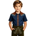 thumbnail image 1 of Lullu Boys Western Cowboy Shirt Kids Short Sleeve Button Down Shirt, Navy, Sizes 3-14, 1 of 3