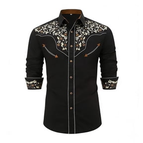 Lullu Boys Western Cowboy Shirt Long Sleeve Button Down Shirt for Children, Sizes 4-13