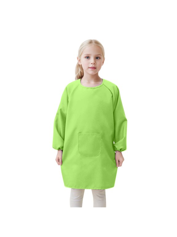 Children's Art Smock Solid Color Long Sleeve Reversible Painting Apron with Pocket
