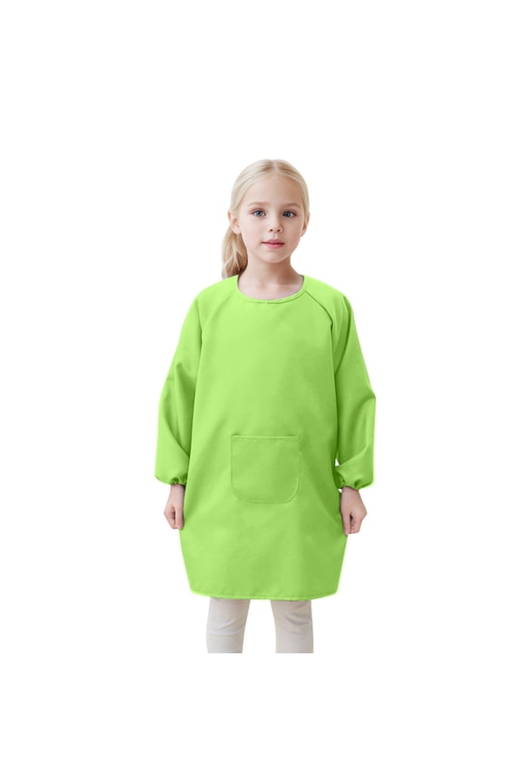 Children's Art Smock Solid Color Long Sleeve Reversible Painting Apron with Pocket