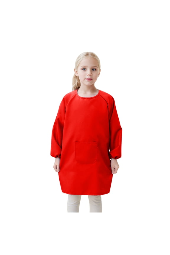 Children's Art Smock Solid Color Long Sleeve Reversible Painting Apron with Pocket