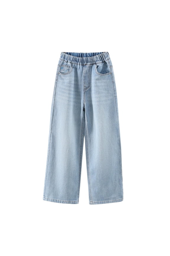 Denim Jeans for Girl Pull On Straight Denim Pants Casual High Rise Jeans, Sizes 4-12