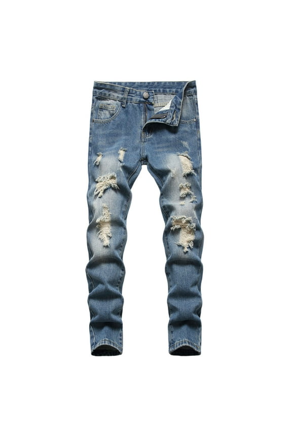 Distressed Ripped Jeans for Boys Streetwear Straight Leg Denim Pants, Sizes 3-16