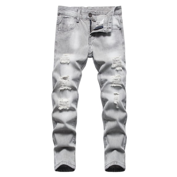 Lullu Distressed Ripped Jeans for Boys Streetwear Stretch Straight Denim Pants, Sizes 3-16