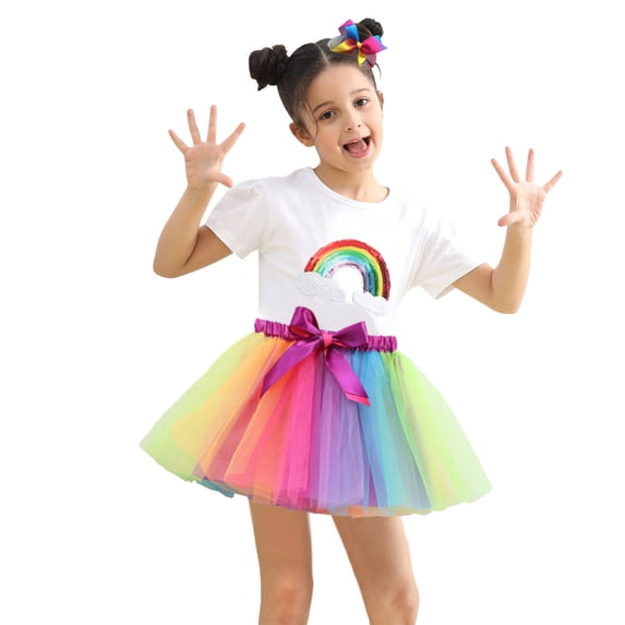 Lullu Girl Rainbow Tutu Skirt Ballet Dance Birthday Party Princess Tulle Skirt, Sizes 2-11