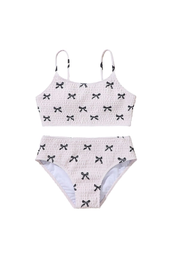 Girl's 2-Piece Swimsuit Bow Print Stretch Bikini Set Beach Bathing Suits, Sizes 8-13