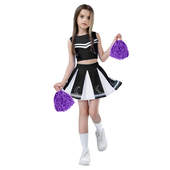 Lullu Girl's Cheerleader Outfits Cheerleading Tank Top Skirt Socks Pom-Poms 4 Piece Set