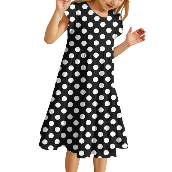 Lullu Girl's Polka Dots Short Sleeve Dress Summer Casual A Line Midi Dress, Sizes 6-15
