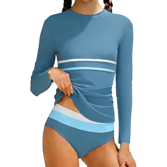 Lullu Girls 2-Piece Swimsuit Long Sleeve Rash Guard Bathing Suit with UPF50+, Sizes 7-16