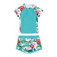 thumbnail image 1 of Lullu Girls 2 Piece Swimsuit UPF 50+ Short Sleeve Rash Guard and Swim Trunks, Sizes 7-14, 1 of 5
