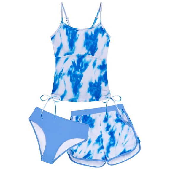 Lullu Girls 3 Piece Swimsuit Tankini Set with Boyshorts UPF 50+ Bathing Suit, Sizes 7-16