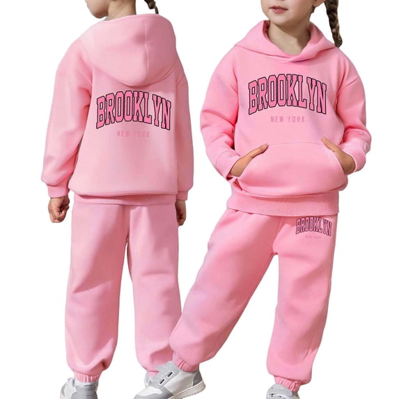 Lullu Girls Active Outfits Letter Print Hoodie Sweatpants Set Casual Sweatsuit, Sizes 2-13