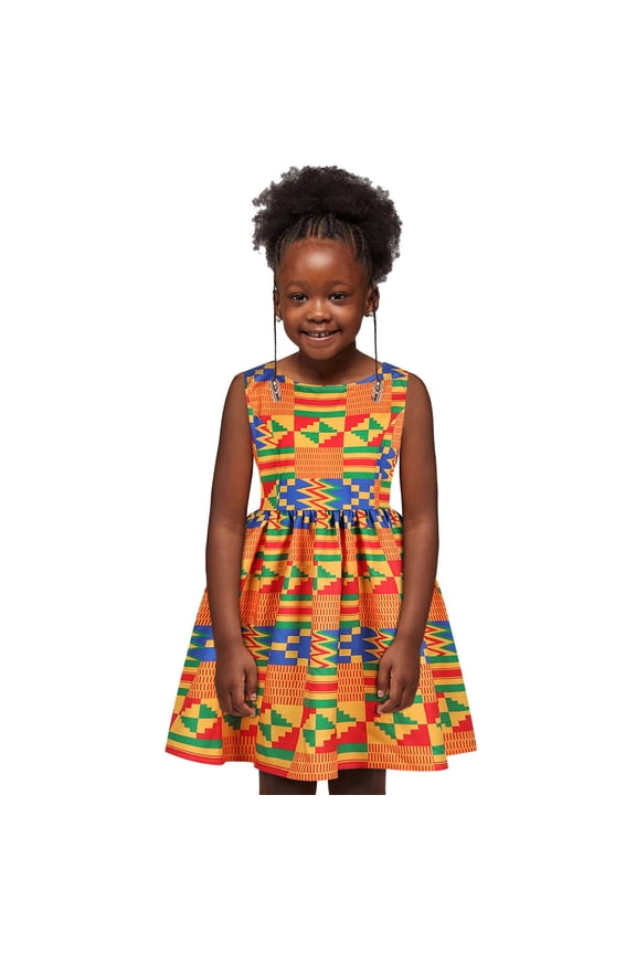Girls African Dashiki Ankara Tank Dress Summer Ethnic Sleeveless Dress, Sizes 1-6
