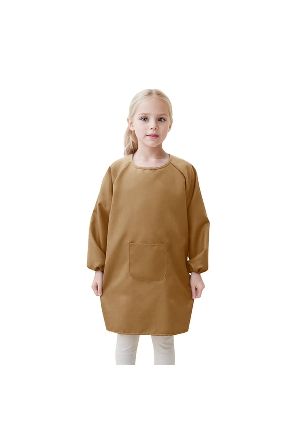 Girls Art Smock Apron Solid Long Sleeved Artist Painting Apron Smock with Pocket