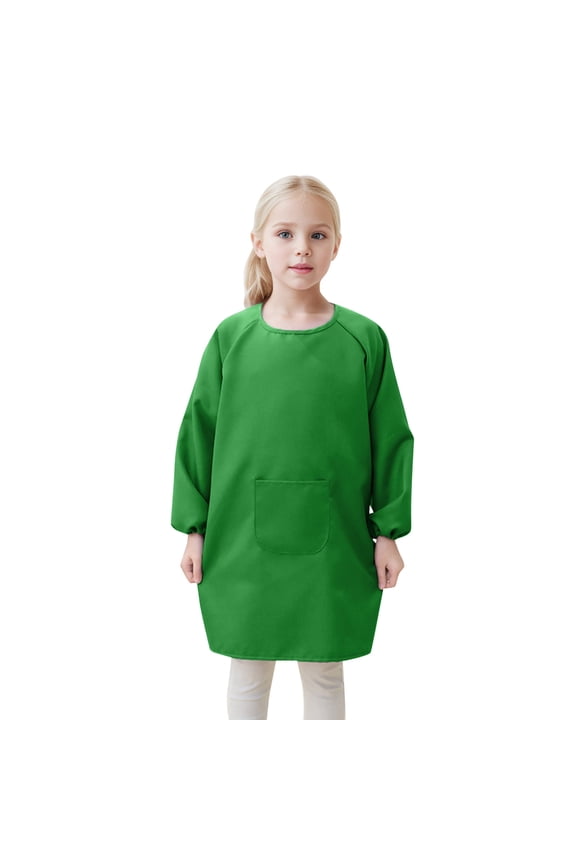 Girls Art Smock Apron Solid Long Sleeved Artist Painting Apron Smock with Pocket