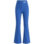 Lullu Girls Athletic Flare Leggings High Waisted Stretch Yoga Pants, Blue, Sizes 2-10