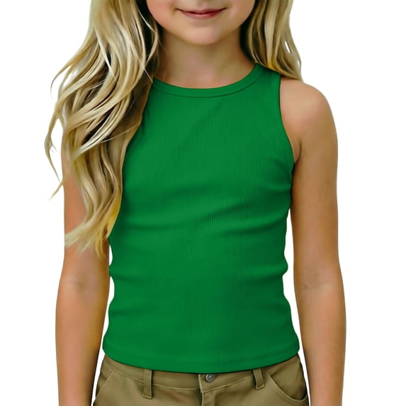 Lullu Girls Athletic Racerback Tank Top Casual Solid Crewneck Sleeveless Shirt, Sizes 4-14