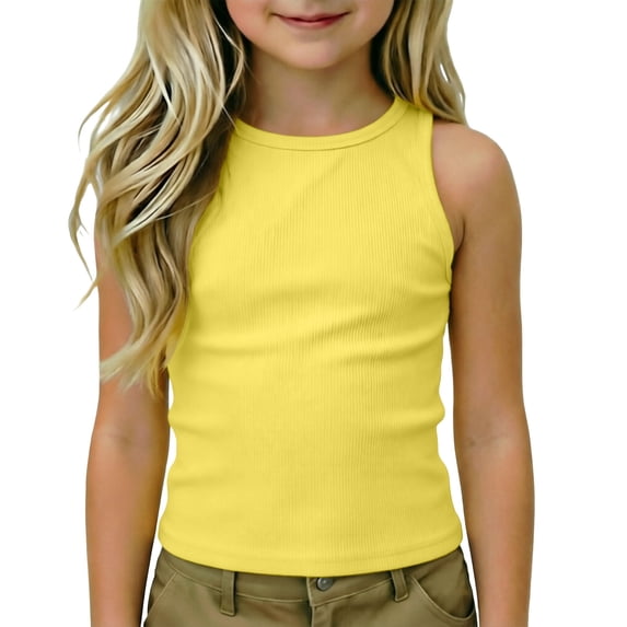 Lullu Girls Athletic Racerback Tank Top Casual Solid Crewneck Sleeveless Shirt, Sizes 4-14