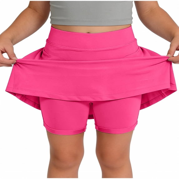 Lullu Girls Athletic Skort High Rise Stretch Tennis Skirt with Built-In Shorts, Sizes 4-12