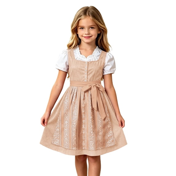 Lullu Girls Bavarian Dirndl Dress Oktoberfest Party Dress with Apron